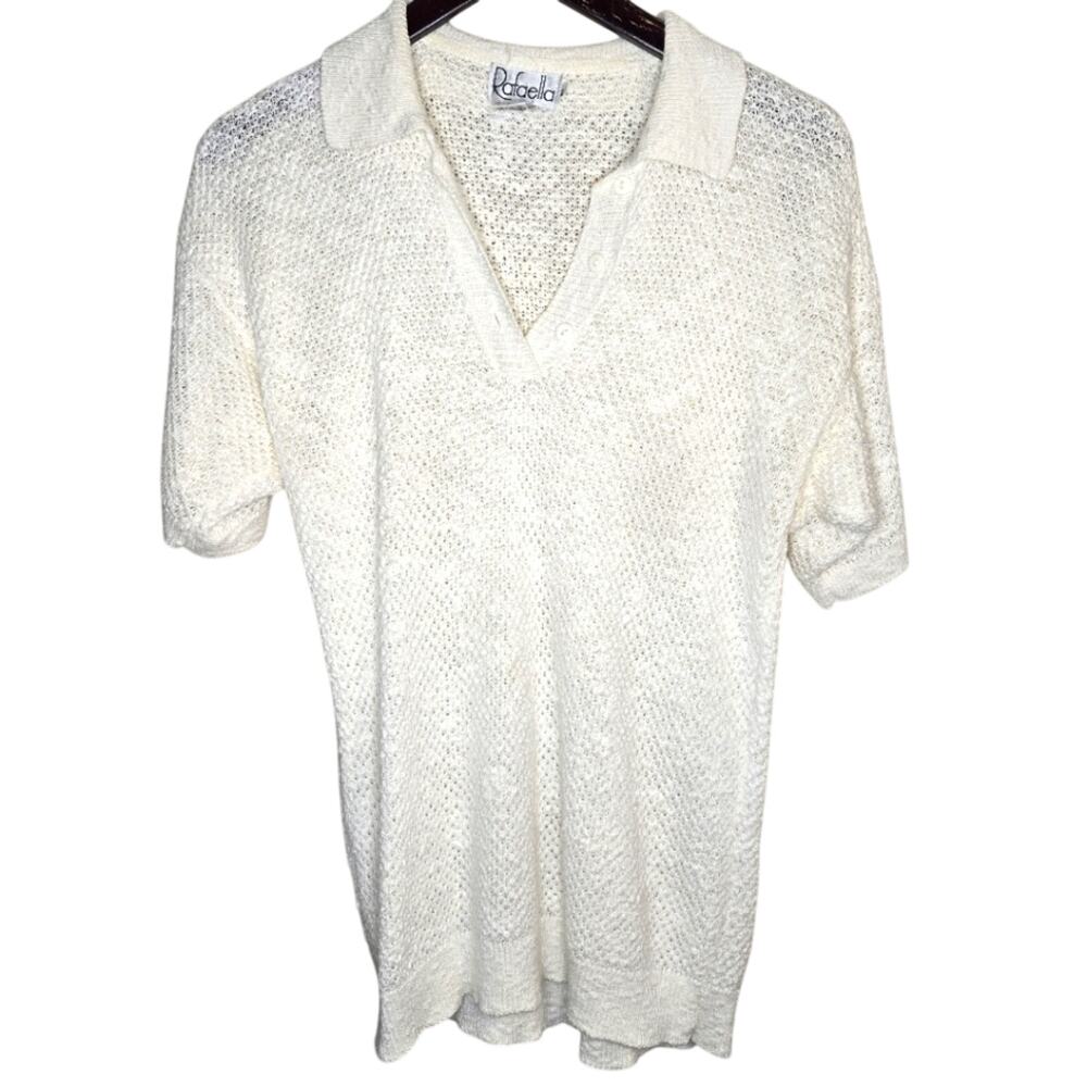 Rafaella Large Cream Knit See-through Polo Top [0217]